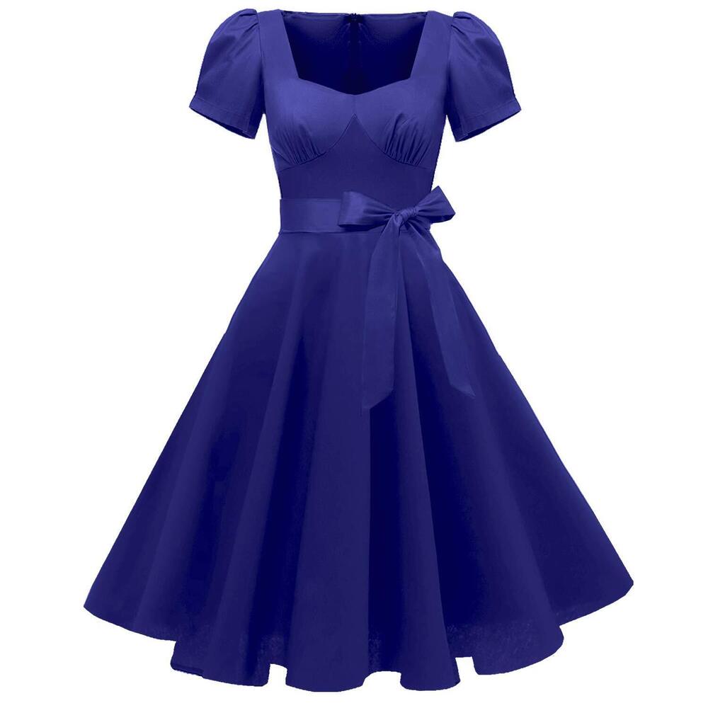 4216 1950s Vintage Puff Sleeves Cocktail Rockabilly Swing Retro Dress